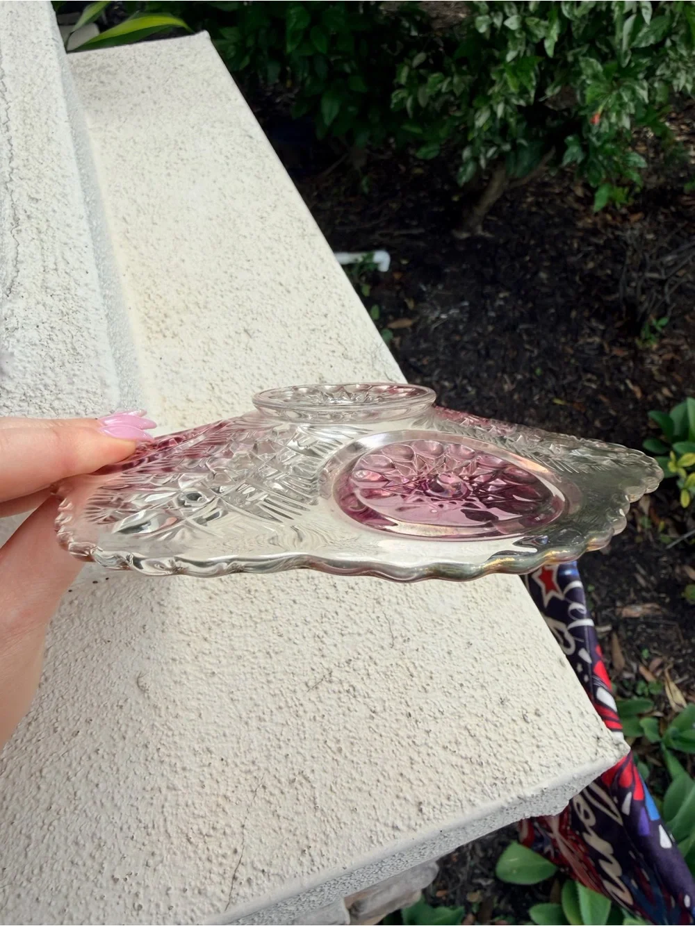 Vintage Hofbauer Byrdes Crystal Footed Cake Plate Pink Bird Medallions Germany